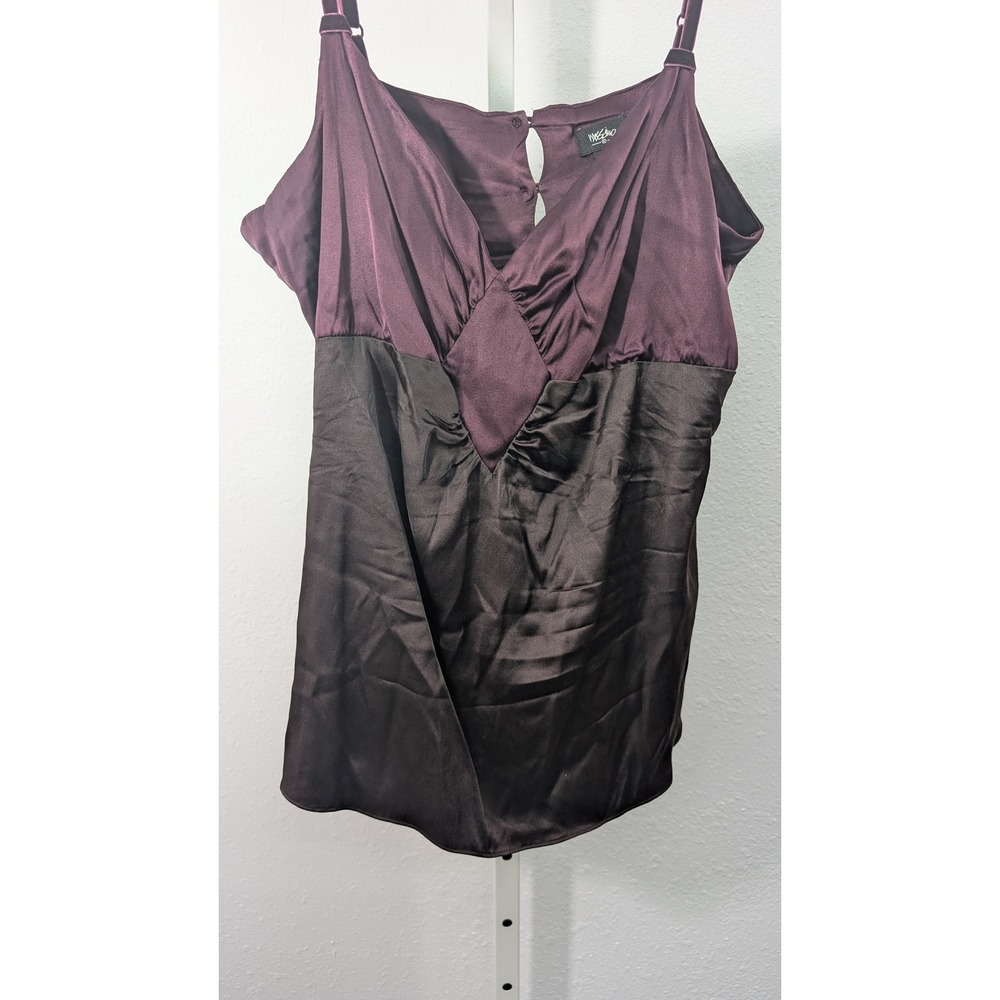Mossimo Women Medium Satin Camisole Top Plum Brown Colorblock VNeck Keyhole Back